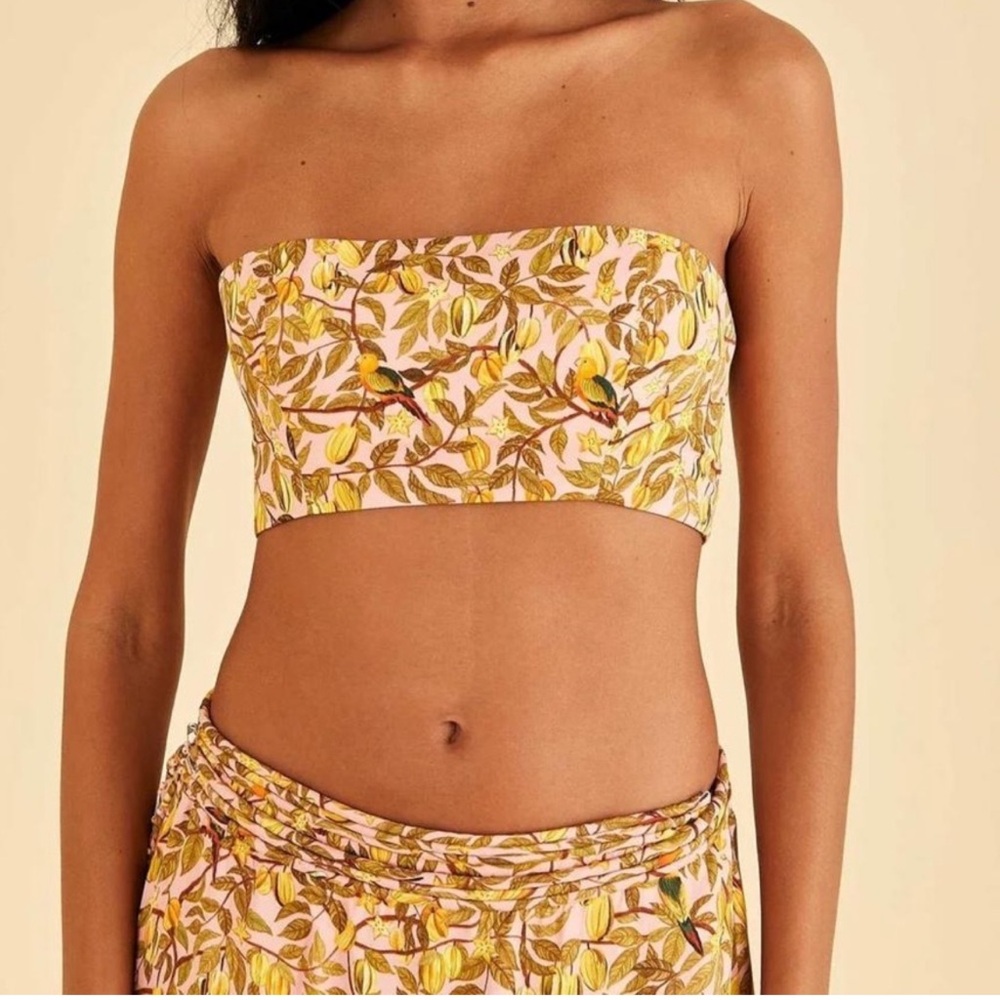 New! Farm Rio star fruit light pink tropical crop top Size M